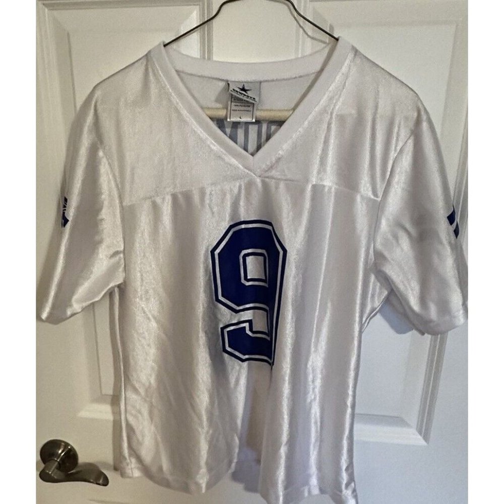 T-Shirt V-Neck Cowboys Apparel #9 Romo Large White Blue 100% Polyester